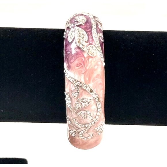 CRYSTAL STUDDED HINGED BANGLE BRACELET  PINK ENAMEL USA - Picture 5 of 7